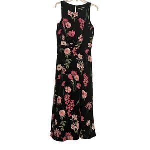 Karl Lagerfeld Paris Black Floral Midi Dress‎ Sleeveless Fit Flare Size 8